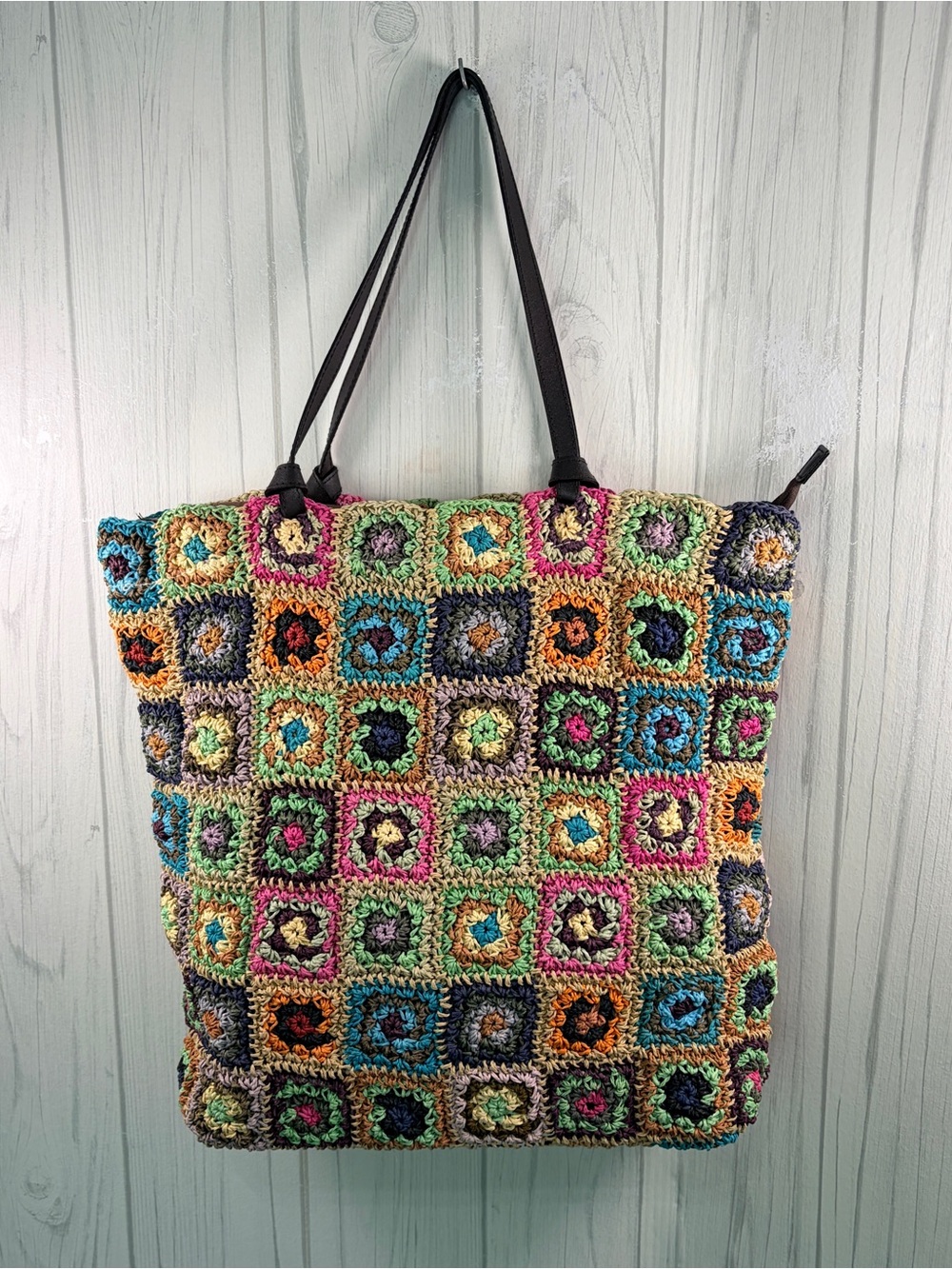 BUJI BAJA Colorful Straw Granny Square Tote Shoulder Bag